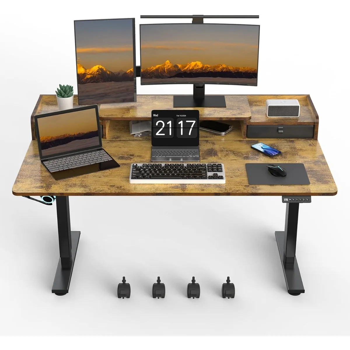 55×30 Inch Electric Standing Desk with 2 Drawers, Adjustable Height Widened Stand Up Desk with Storage Shelf