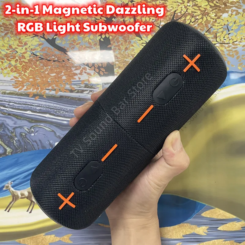 

2-в-1 Магнитный ослепительный сабвуфер с RGB-подсветкой, уличный беспроводной динамик, новейший беспроводной Bluetooth-динамик, беспроводной Bluetooth-аудио