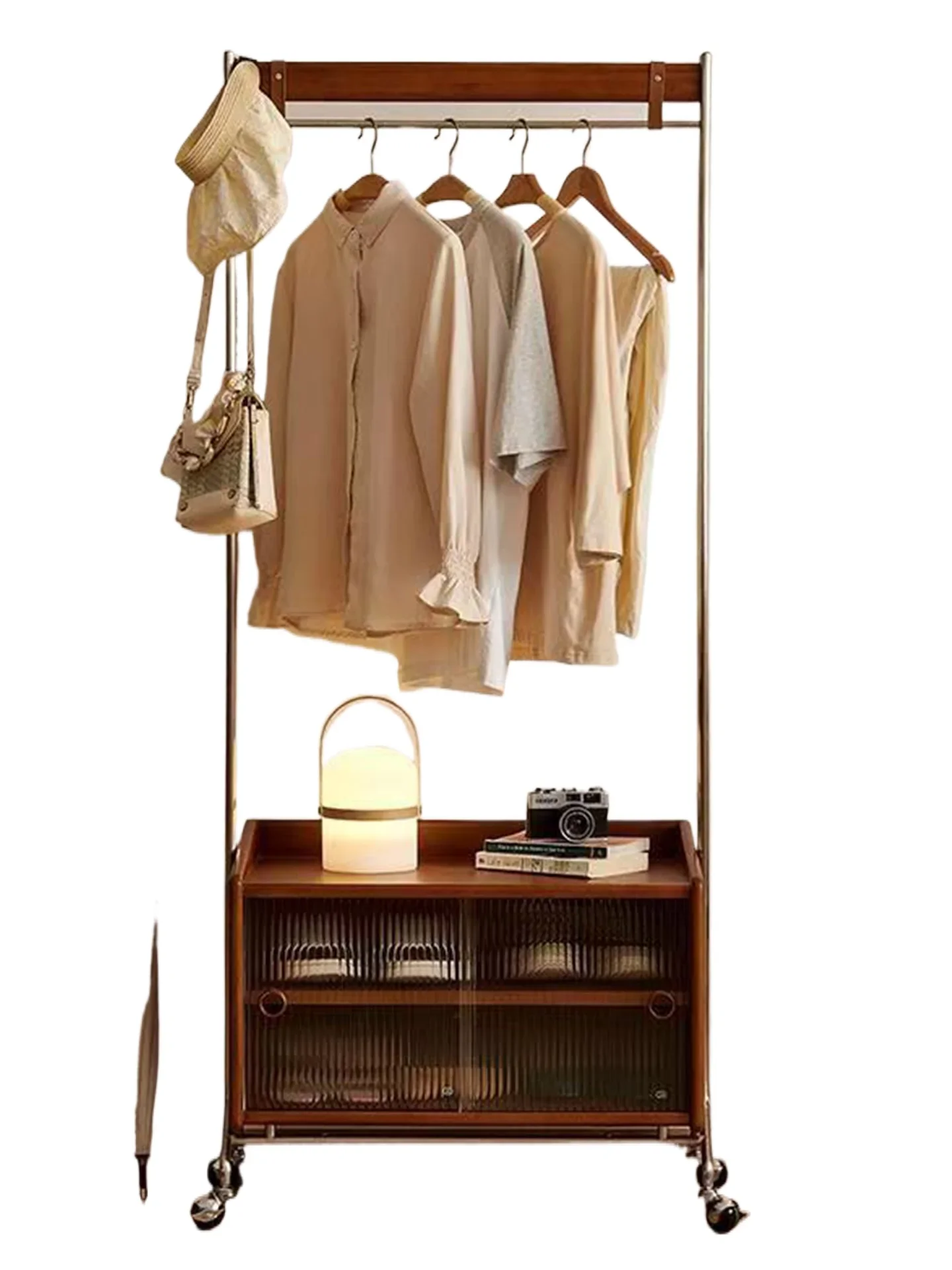 

Medieval solid wood coat rack movable floor-to-ceiling bedroom corner entrance multi-functional storage rack hanger