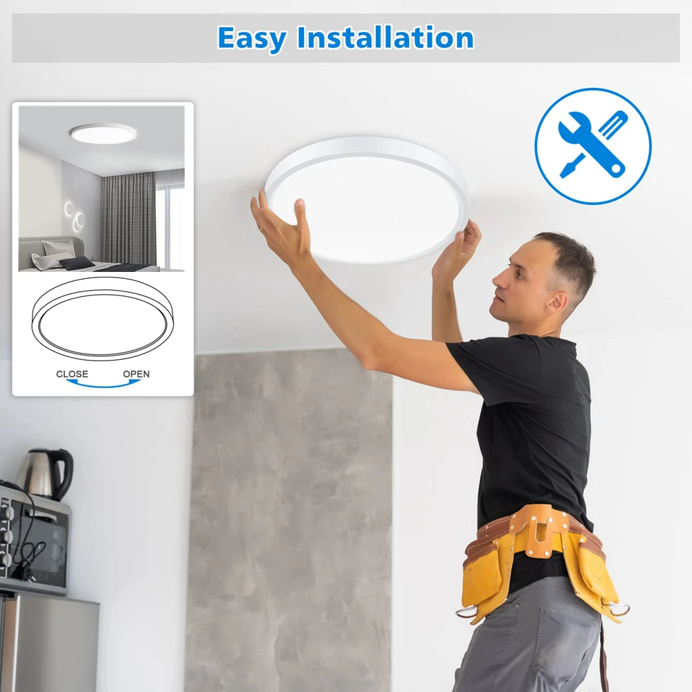 Plafonnier LED Ultra-Mince avec Télécommande, Éclairage à Intensité Réglable, Luminaire de Plafond, Idéal pour un Salon ou une Cuisine, 0.8 Pouces