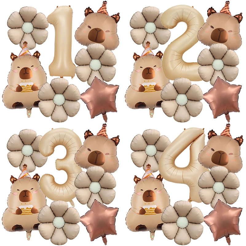 7pcs/set Kapibala Capybara Balloon Set 40inch Digital Foil Balloon Baby Shower Decor 1-9 Year Boy Girl Birthday Party Decor Gift