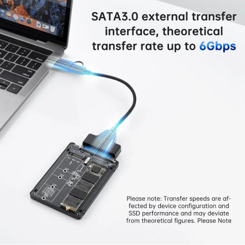Adapter Dual M.2 na SATA 3.0, konwerter protokołu M2 NGFF SATA SSD B Key na SATA 3.0 6Gbps z obudową i kablem SATA3 na USB 3.0 — zdjęcie produktu 5