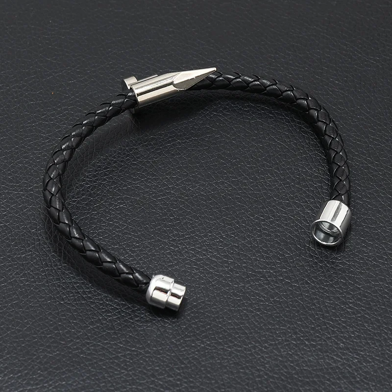 Nail Bullet Bracelet Titanium Steel Leather Leather Rope Bracelet Alloy Magnet Buckle Men\'s Braided Bracelet Handmade Bracelet