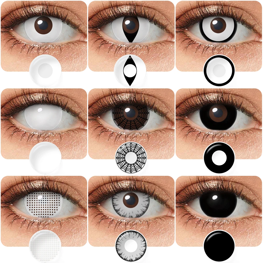 Magister Halloween Color Contact Lenses Blackout Cosplay Contact Lenses Blind White Lenses  White Cat Eye Contact Manson Lenses