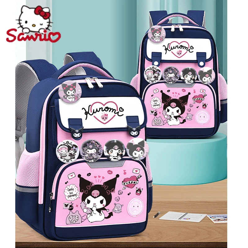 Sanrio Kuromi Mochila para estudantes, grande capacidade, proteção contra a espinha, leve, impermeável, periférica, Cinnamoroll, presentes para crianças