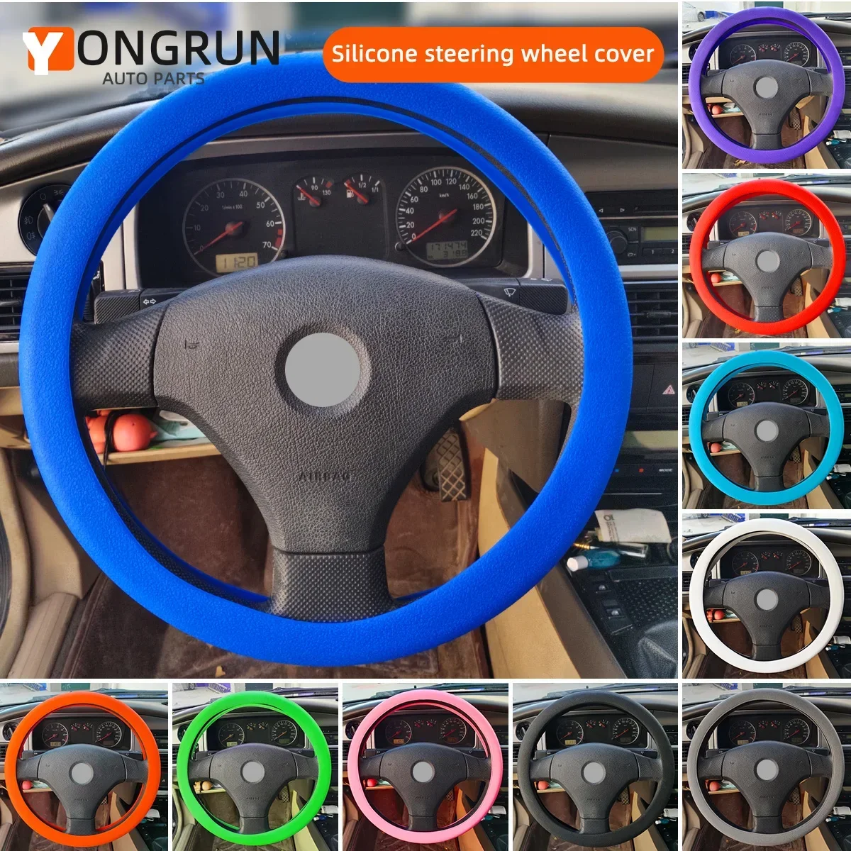 Universal Car Silicone Steering Wheel Cover Elastic Non-Slip Cover For 36-40cm Steering Wheel Multi Color Car Decor Accessories