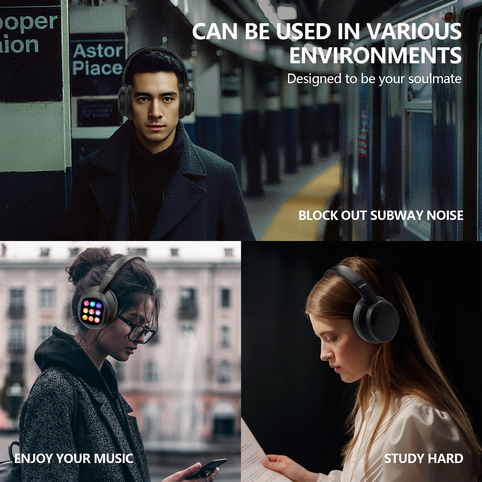 Słuchawki bezprzewodowe Siindoo JH-822Plus z odłączanym, kolorowym ekranem dotykowym, funkcją tłumaczenia BT5.4, asystentem AI i inteligentnym czatem.