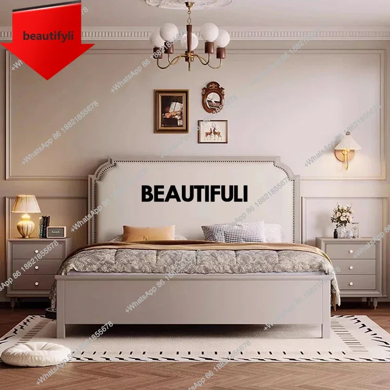

A57 Бежевая современная двуспальная кровать для взрослых, роскошный каркас для подростков, высокие деревянные каркасы, двуспальная кровать, спальня, королева, большая Cama De Casal, мебель для дома