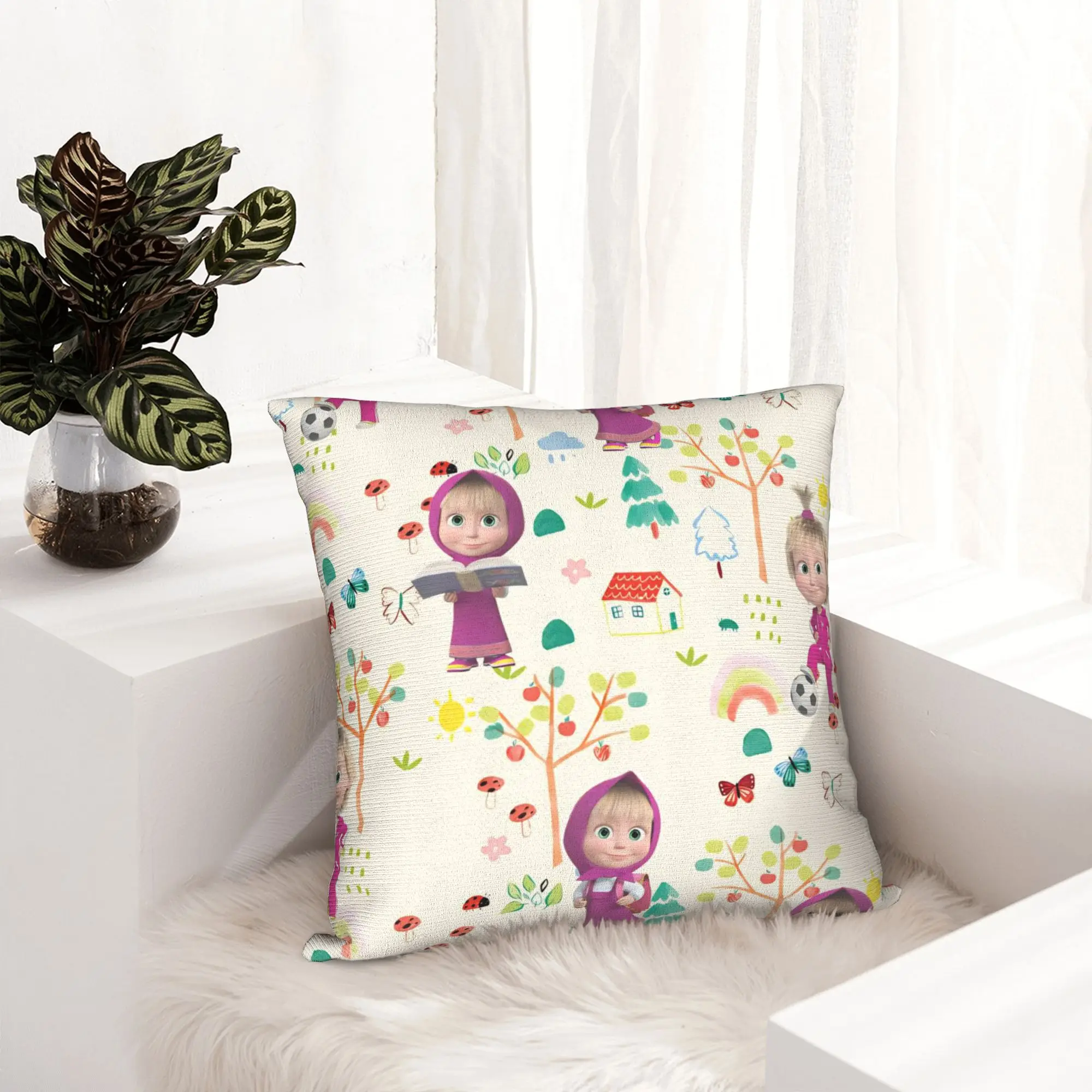 Cute Cartoon M-Masha and Bear Pillowcase Printed Fabric Cushion Cover Gift  Pillow Case Cover Living Room Wholesale 40*40cm