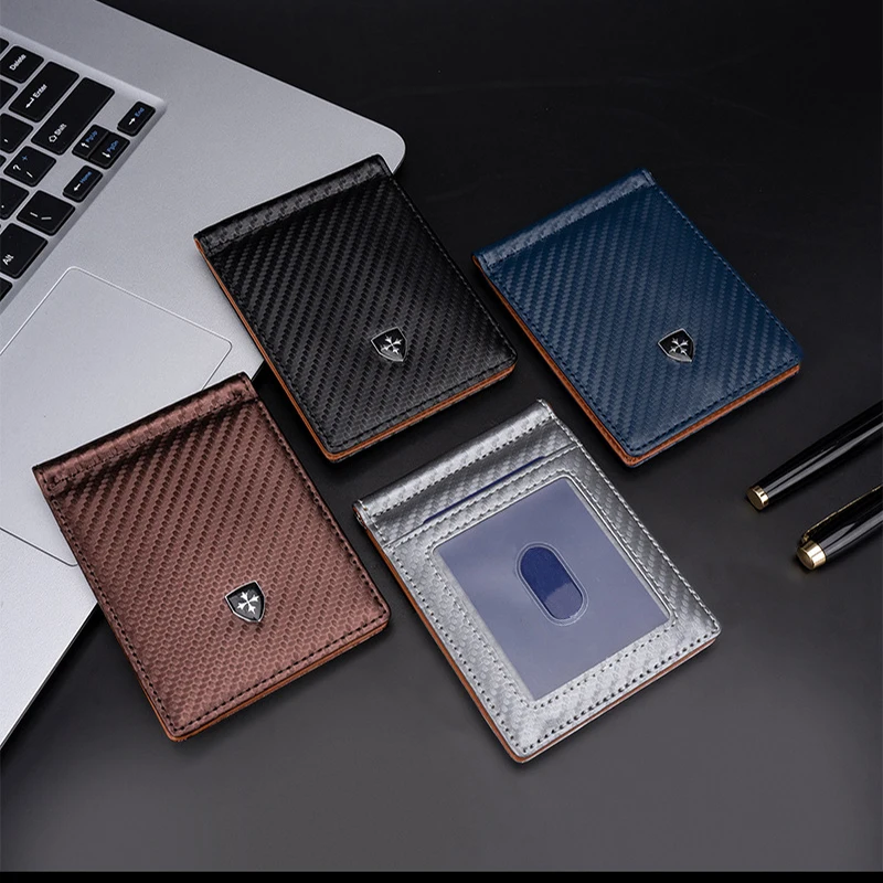 Men's Card Holder Carbon Fiber Business Bifold RFID-Protected Magnetic-Resistant Wallet PU Leather Card Case