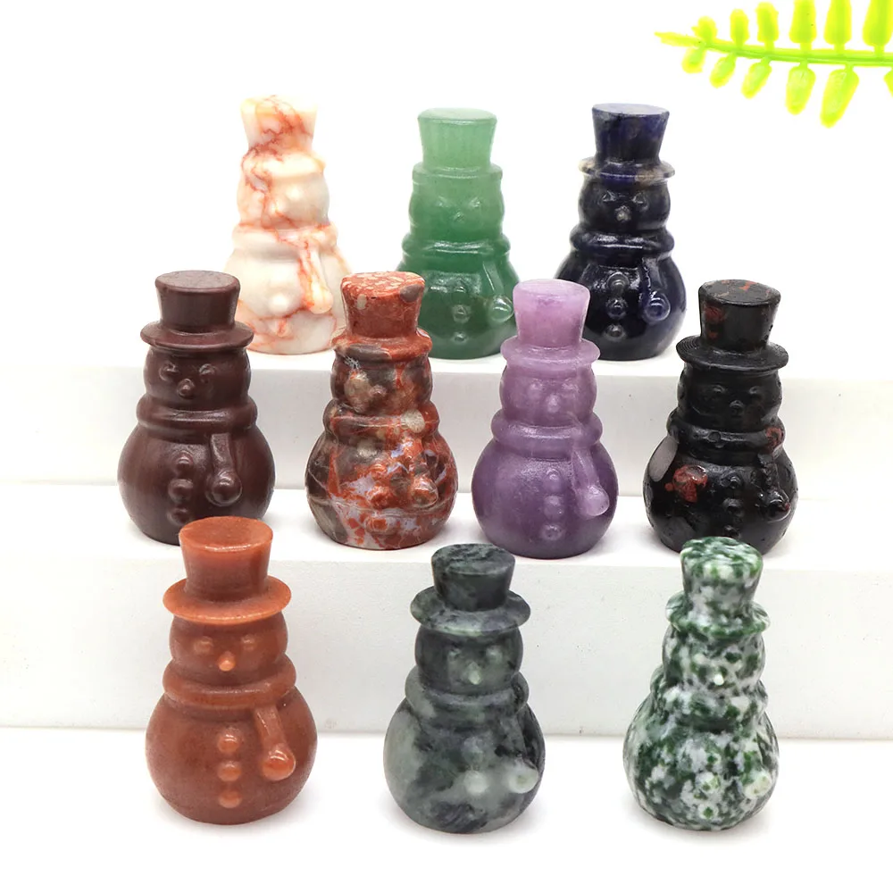 

1.6" Snowman Statue Natural Stone Crystal Energy Carved Reiki Healing Figurine Home Decoration Crafts Ornaments Halloween Gift