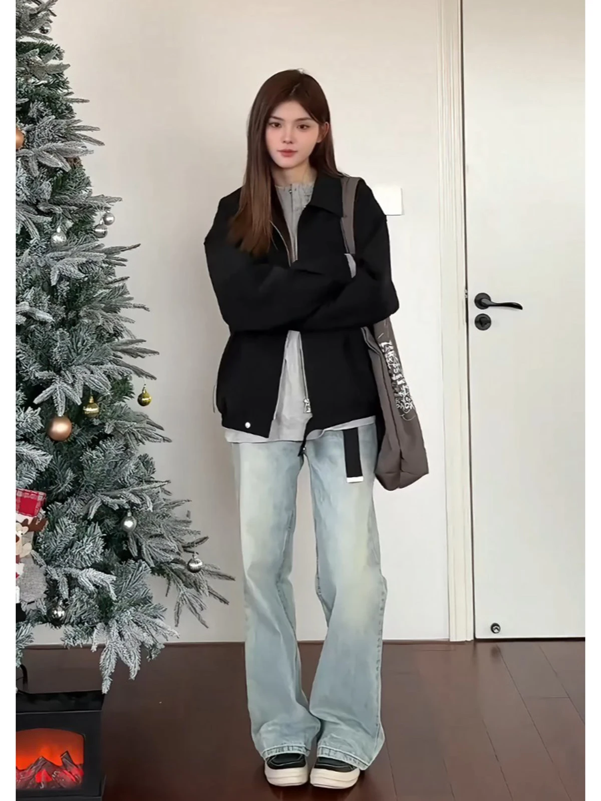 

Cleanfit Blue Straight Leg Men's Jeans Mid-Rise American High Street Knife Pants Loose Fit Casual Youth Fashion