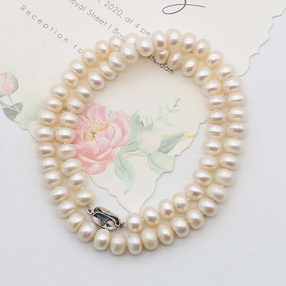 

Exquisite Natural Freshwater White Flat Baroque Pearls Straight Hole Beaded Yuanbao Clasp Necklace Jewelry Accessories Materials