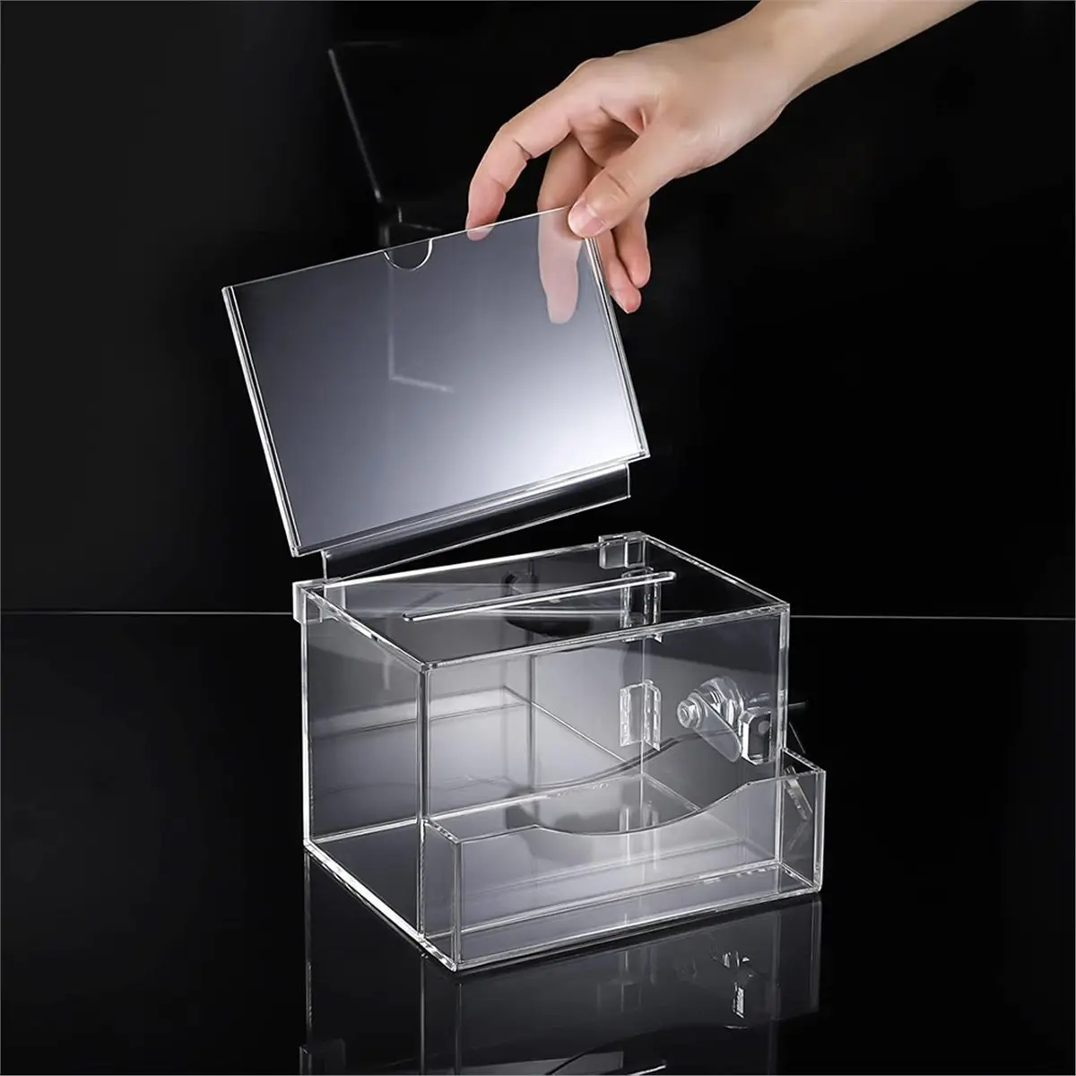 【AT48】 NEW Acrylic Suggestion Box with Lock, Donation and Tip Box with Sign Holder, Ideal for Voting and Collecting Mail