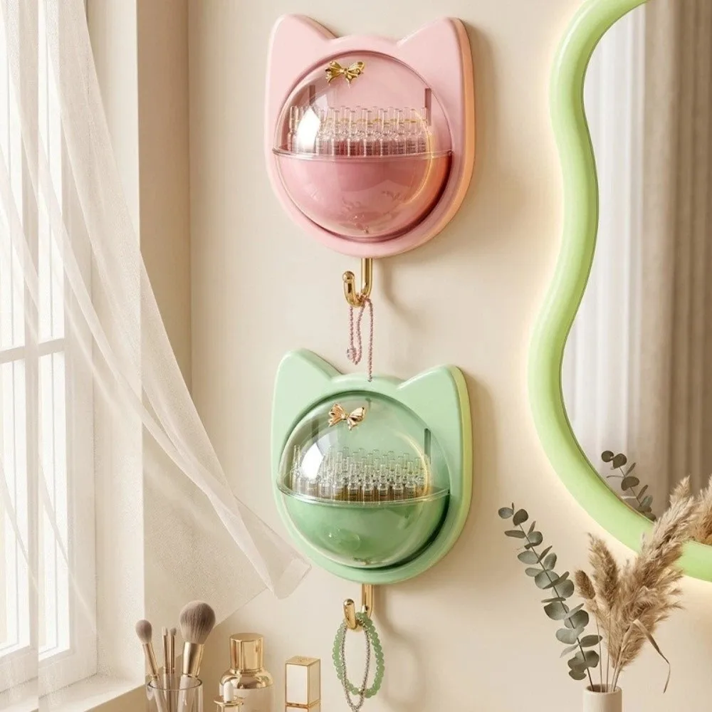 Modern Cat Ear Storage Organizer Wall-Mounted Multi Functional Makeup Storage Divided Clear Flip Lid Storage Box Bedroom