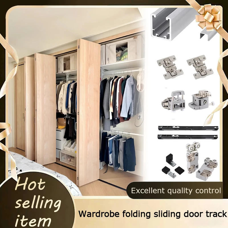 

Japanese Style Wardrobe Folding Sliding Door Hardware Complete Set Closet Hanging Track Roller System For Open Metal Closet