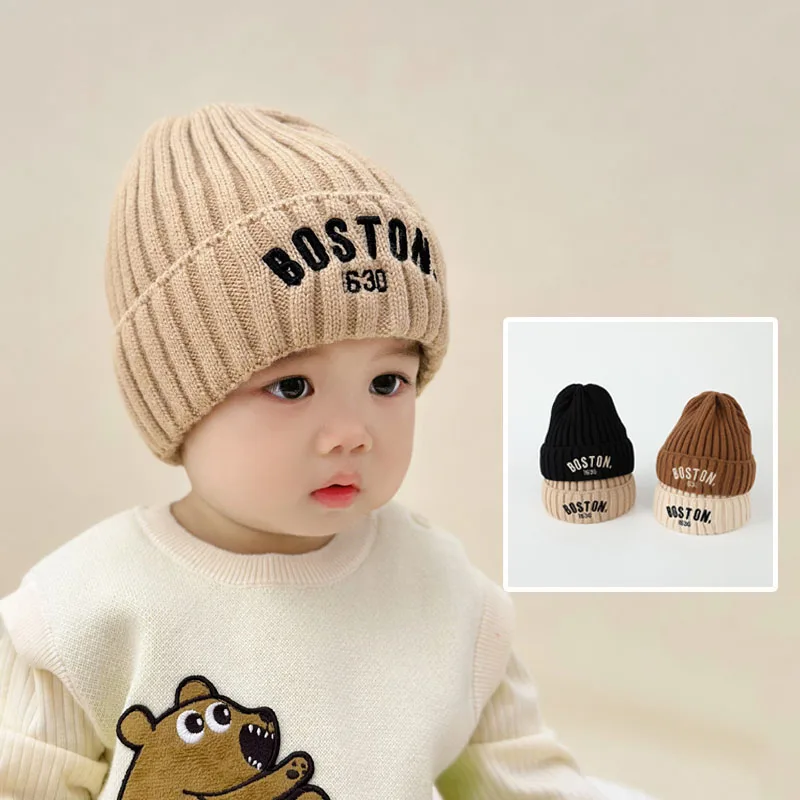 Children hats fall and winter knitted wool hat boys warm windproof ear protection hat girls set head cap baby hat beanie