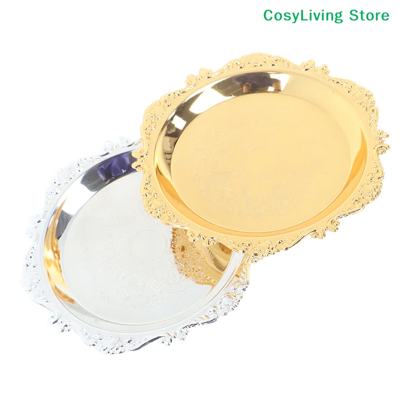 Bandeja de hierro, plato brillante, platos de almacenamiento de artículos diversos para postre dorados y plateados para decoración, adornos, Buffet, suministros para fiestas y pasteles de frutas