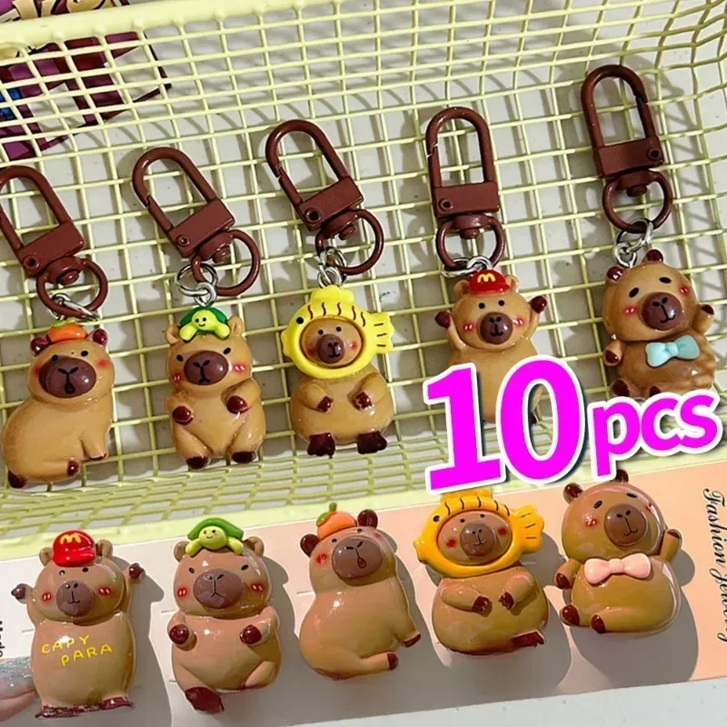 

1/10Pcs Funny Cartoon Capybara Keychains Women Men Charms Resin Glossy Flatback Animal Pendants Keyring Jewelry Making Findings