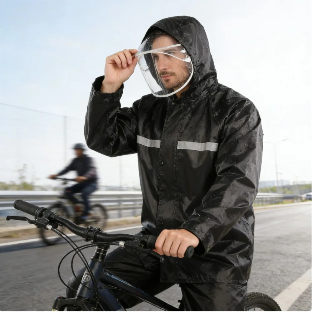 

Мотоциклетный дождевик для мужчин: водонепроницаемый комплект из куртки и брюк, усиленная защита от дождя для курьеров
