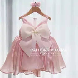 Princess Birthday Dress for Baby Girl Summer Western-Style Bow Vest Fluffy Gauze Children's Dress