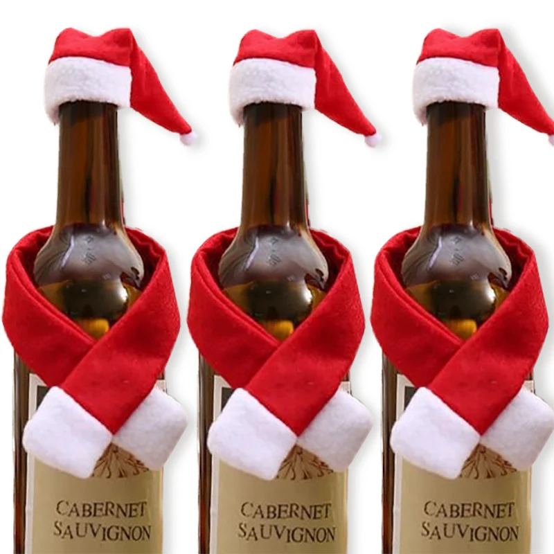 Christmas Wine Bottle Cover Knit Hat and Scarf Set Snowman Mini Wine Xmas Bottle Cover Bag Santa Suits Xmas Sweater Party Favors