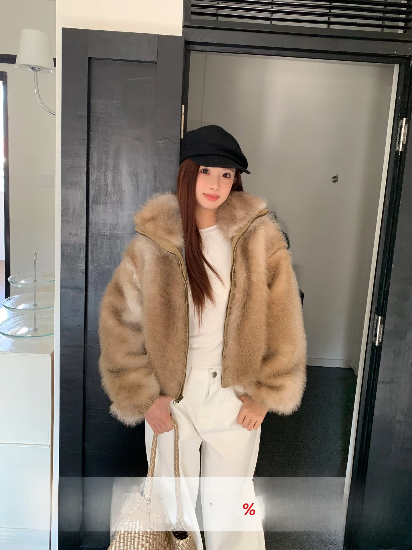 Jaqueta de Couro Ecológica de Alta Qualidade para Mulheres, Jaqueta de Inverno com Forro Quente de Pelúcia Dupla Face