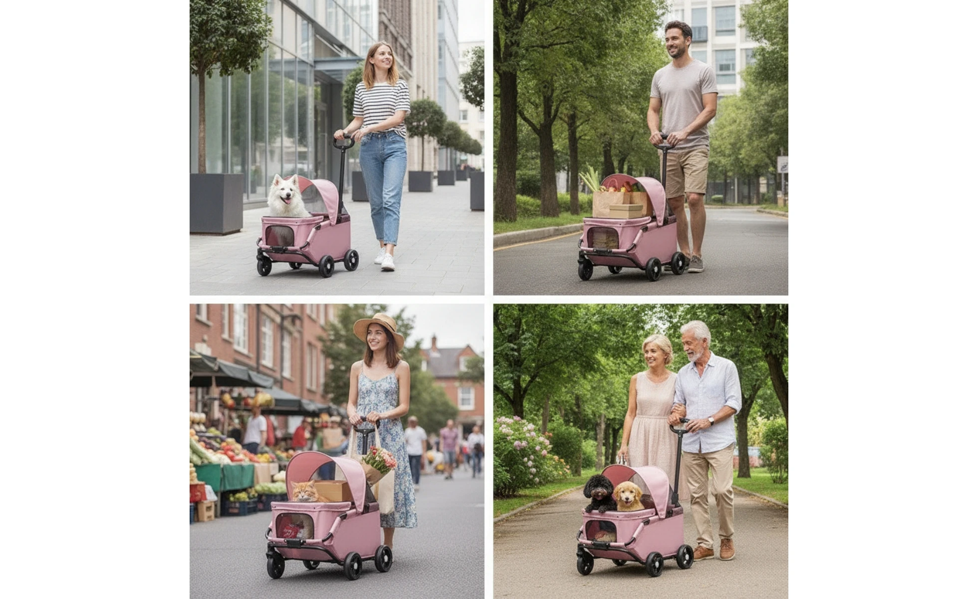 Four-Wheel Pet Stroller Compact Dog Stroller with Canopy Easy-to-Maneuver Roomy for Dogs, Outdoor Walks, Travel