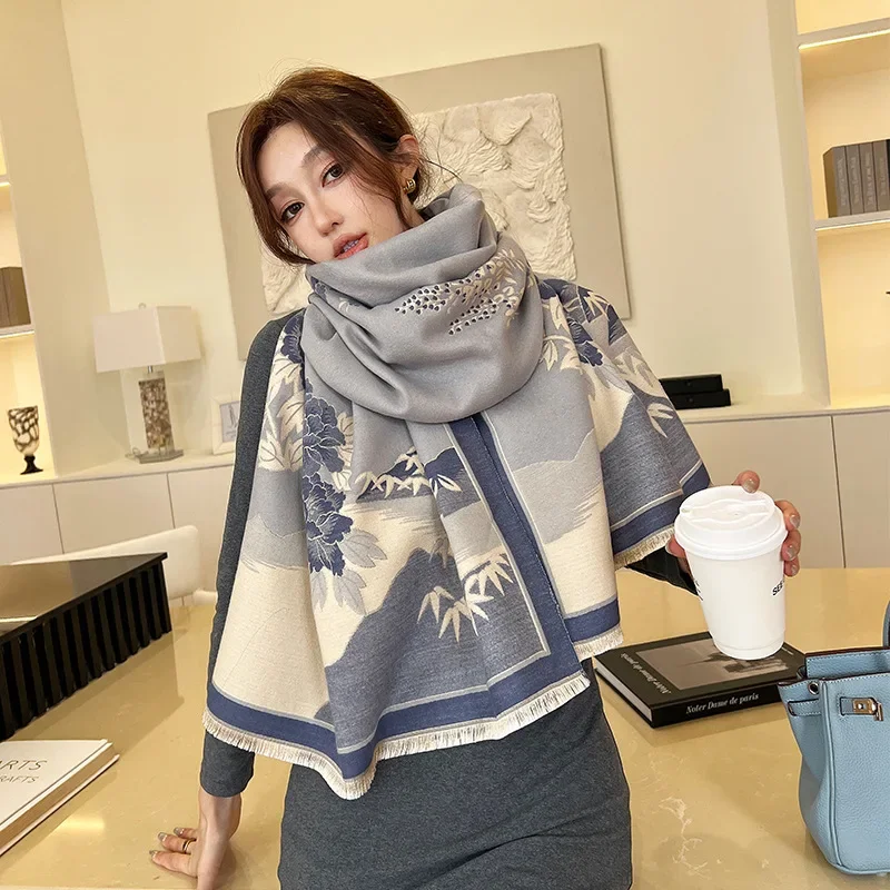 

Scarf Female Winter Korean Version of Everything Classic Checker Thickened Autumn Winter Female Open Stitch Warm T353