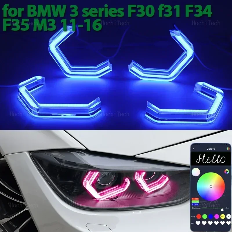 

RGB colorful Angel Eyes Rings Led M4 style APP control Headlight DRL forBMW 3 series F30 f31 F34 F35 M3 2011-2016 318i 320i 328i