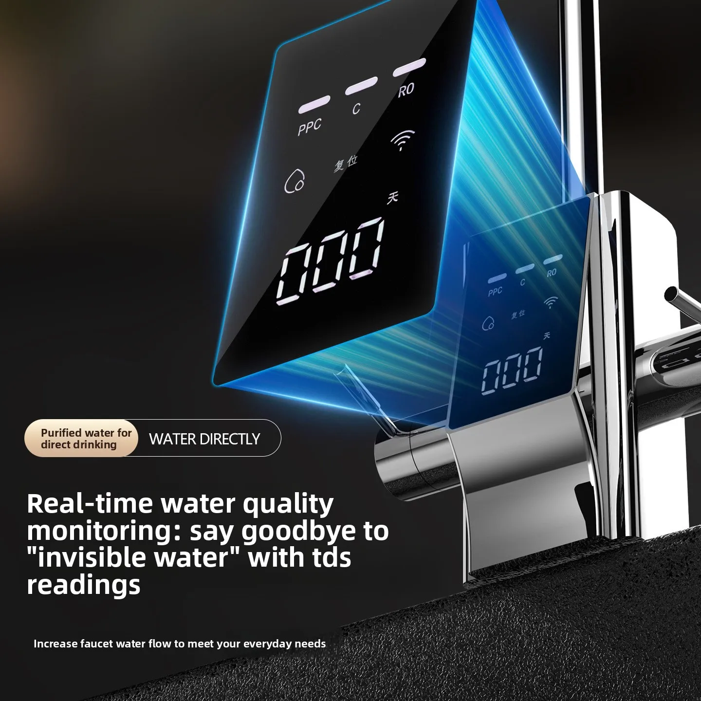 New Smart Tds Digital Water Purifier Faucet Kitchen Household Single and Double Water Direct Drinking Heating Stainless Steel