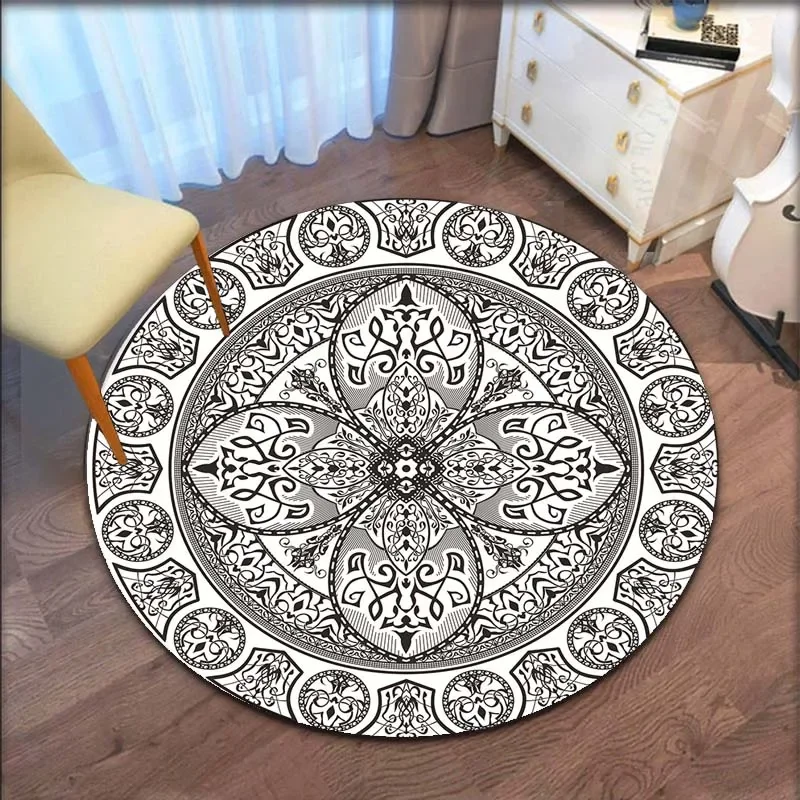 Gray Mandala Flower Carpets Round Bohemian Rug Simple Ethinic Style Floor Mats Office Chair Bedroom Bedside Carpets Washable