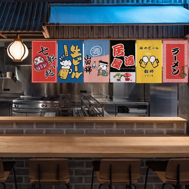 VIKAMA Japanese Triangle Flag Izakaya Sake Beer Ramen Daruma Print Pennant Banner For Restaurant Bar Kitchen Decor