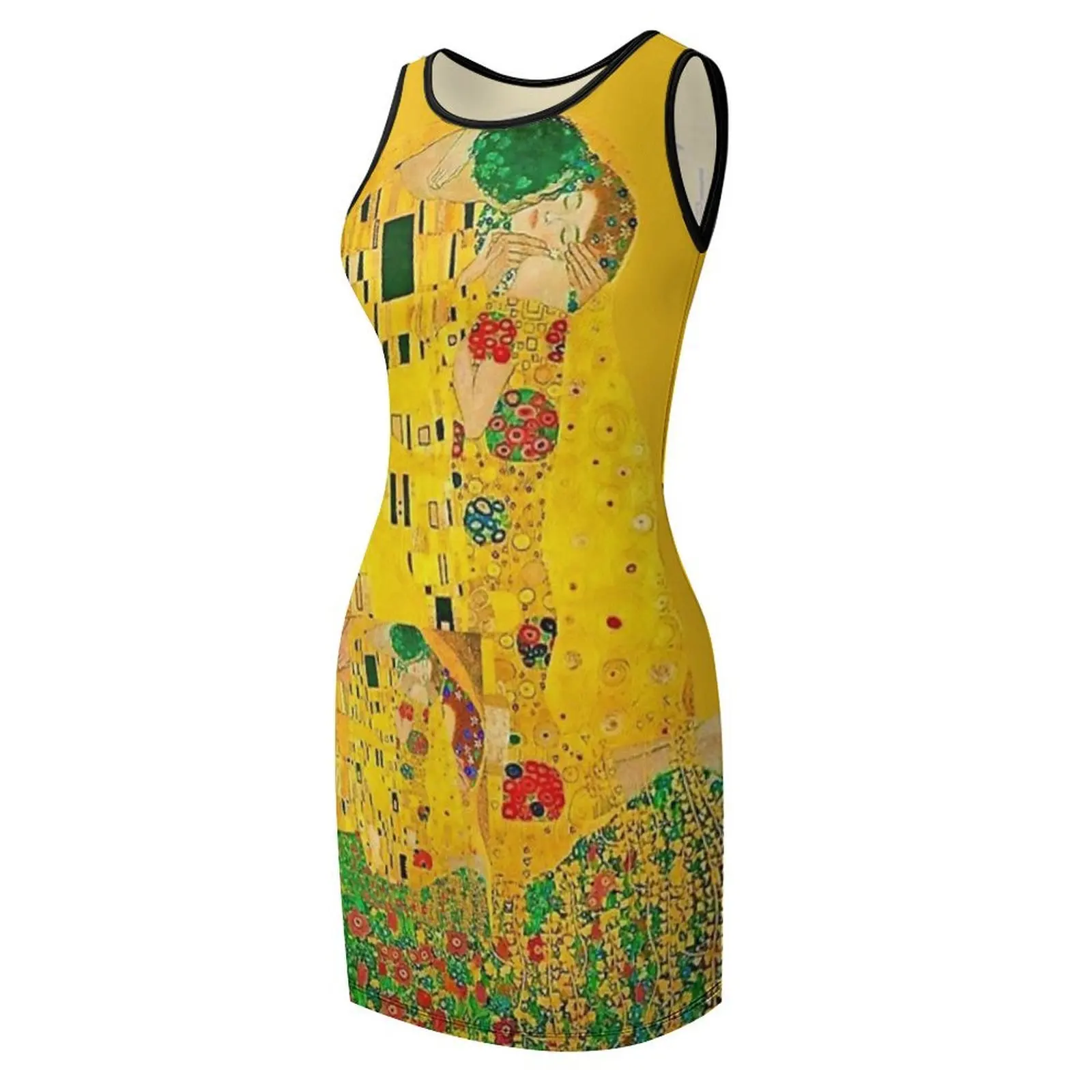 Der Kuss, von Gustav Klimt 1907, ausgeschnittene Version, digital verbessert von WatermarkNZ Press, ärmelloses Sommerkleid, Damenkleider für den Sommer