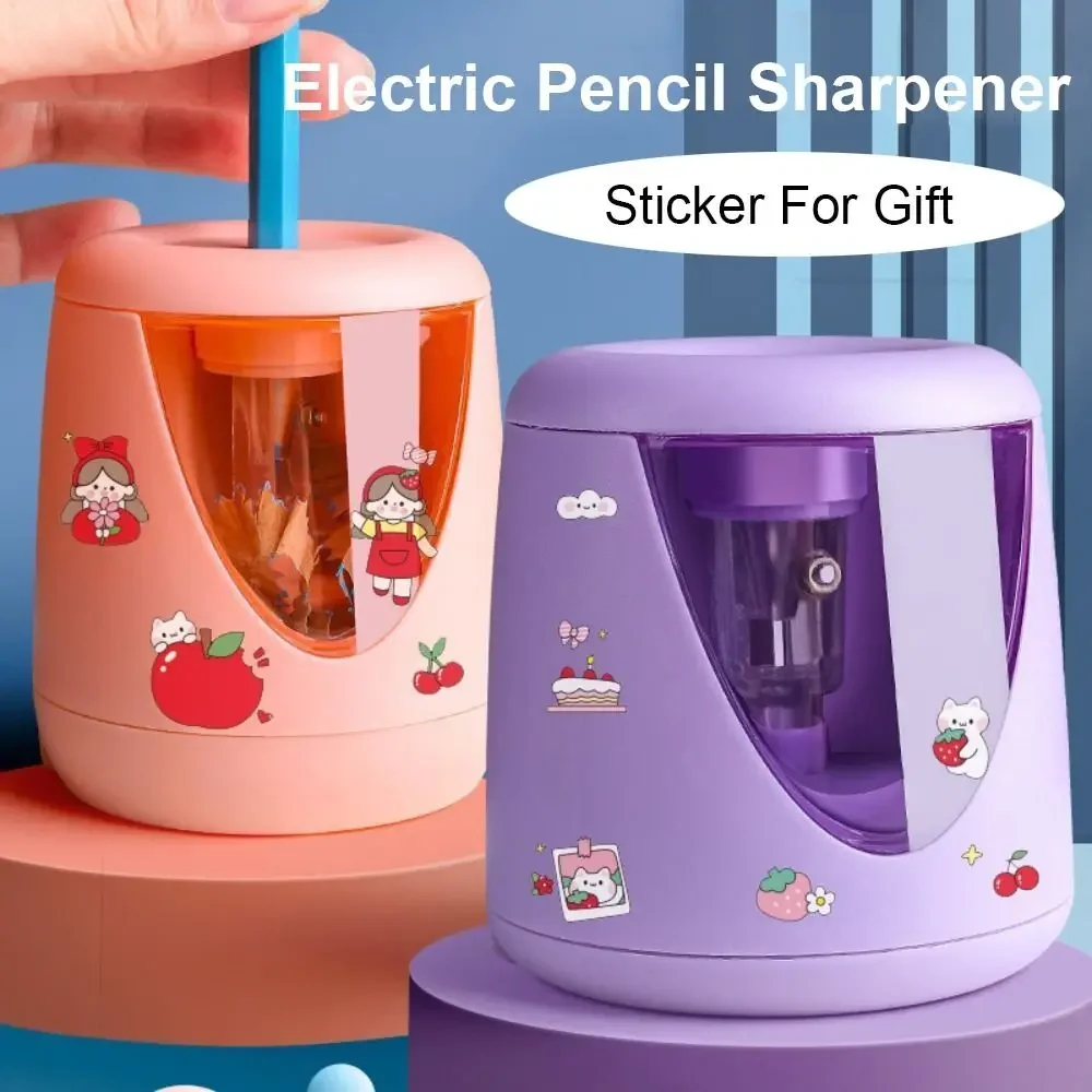 Automatic Electric Pencil Sharpener with Decorative Sticker,Battery,USB Charging,Creative Stationery,Mechanical Tool Switch