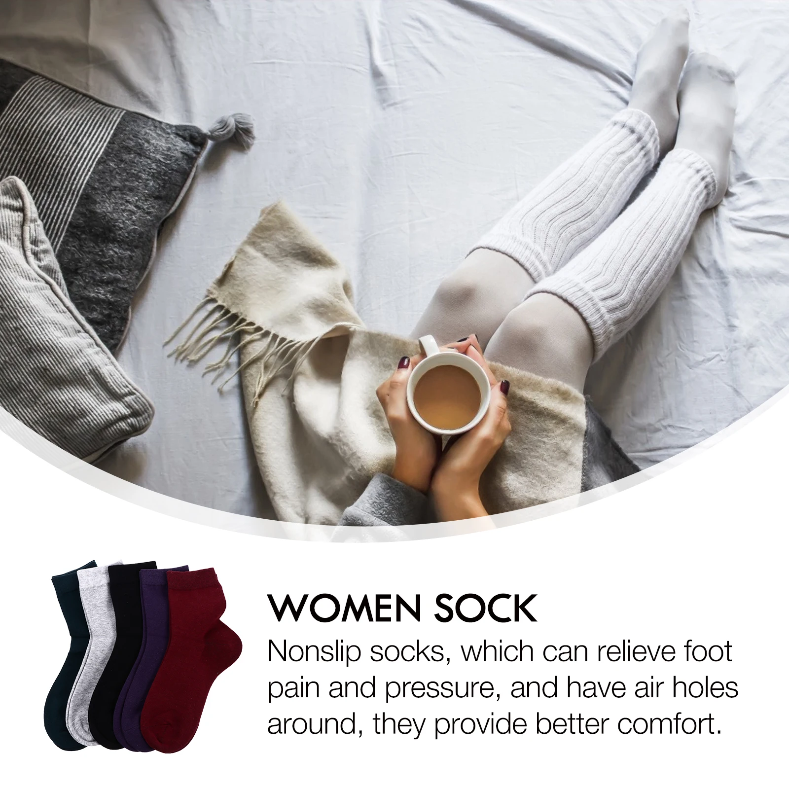 

5 Pairs Ripstop Socks Toe Silicone Fingers Crack Women's Liner Womens Crew Miss
