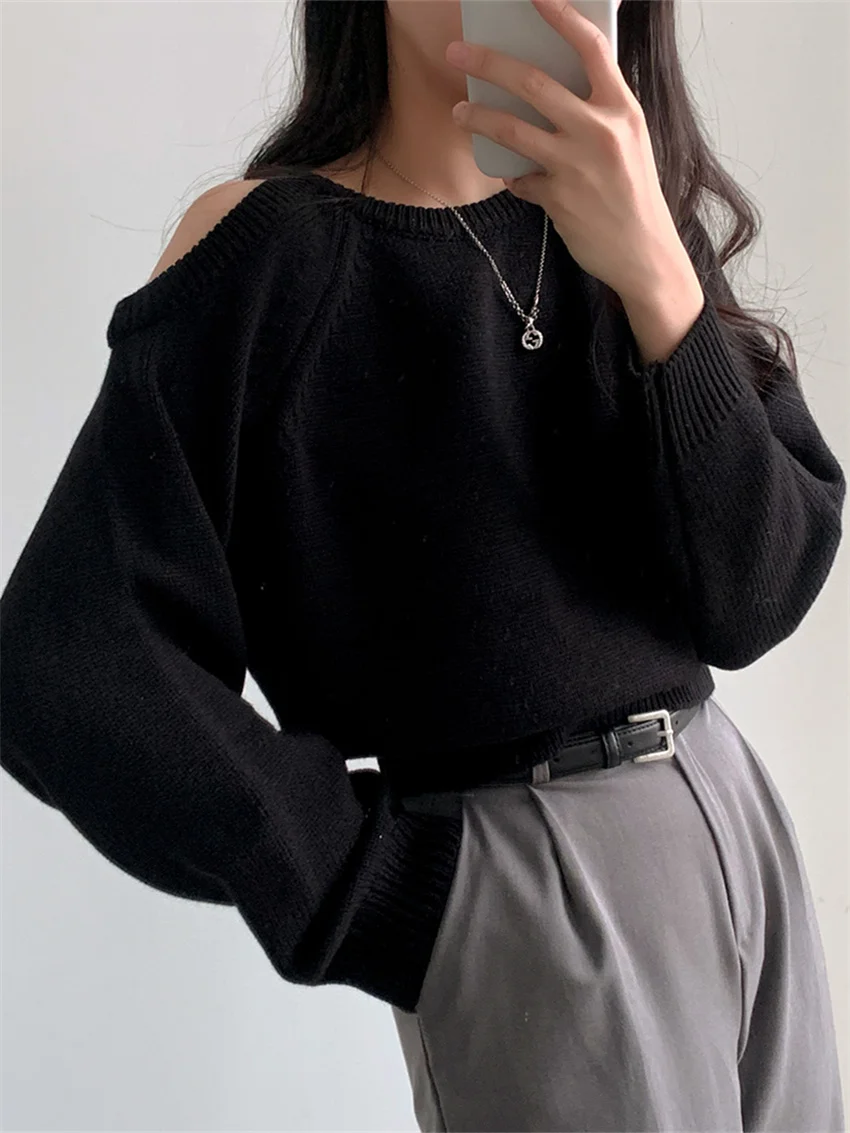 PLAMTEE Chic All Match Sweaters Women Off Shoulders 2024 Fashion Spring Knitted Slim Pullovers Streetwear Slim Gentle Casual