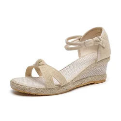 Sandals for Summer Women Espadrilles Wedges Open Toe Shoes Ladies Comfort Elegant Heeled Sandal Pumps Footwear Platform Sandalet