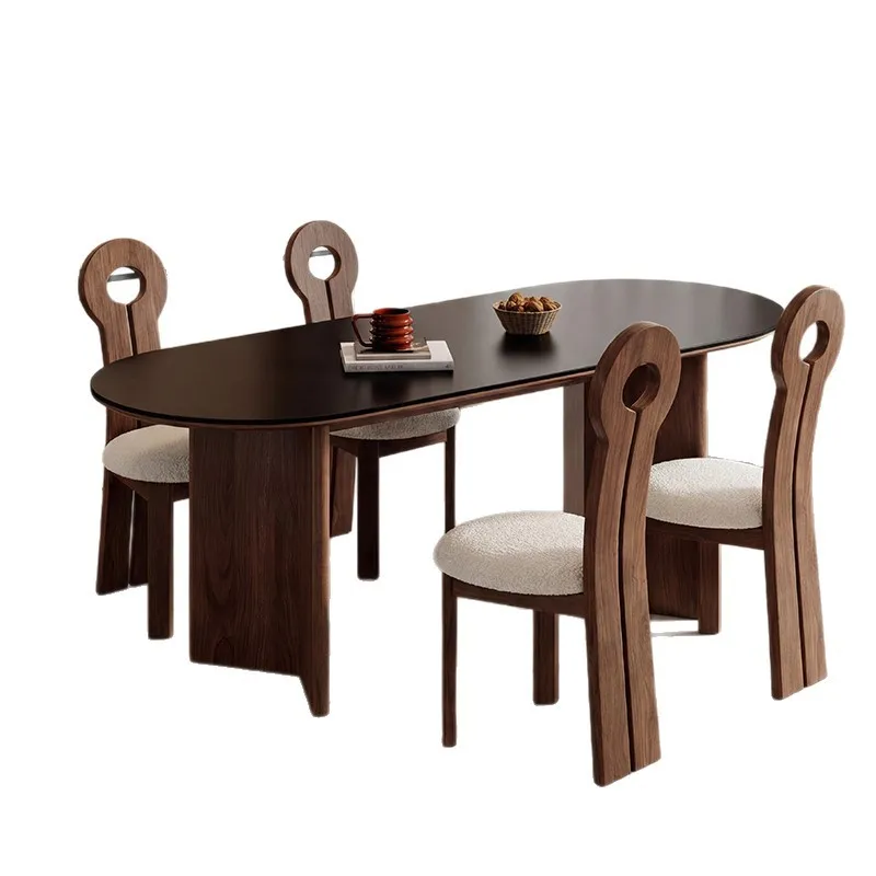 Factory Direct 2026 Medieval ash wood all solid wood round table with turntable household small apartment Italian black retro ro