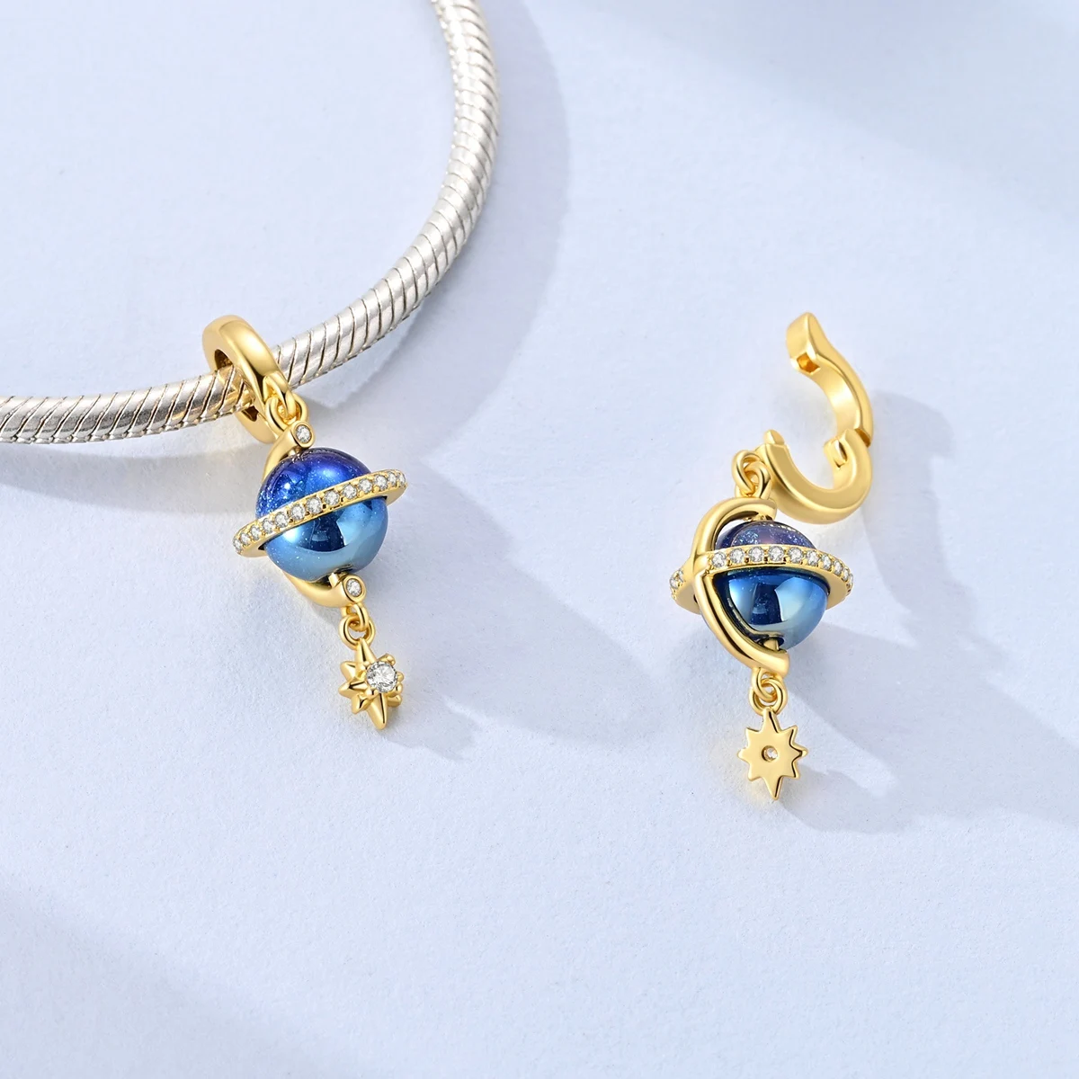 925 Sterling Silver Planet Galaxy Charm Fit Original Bracelet Celestial Star Universe Pendant Delicate Women Jewelry Gift