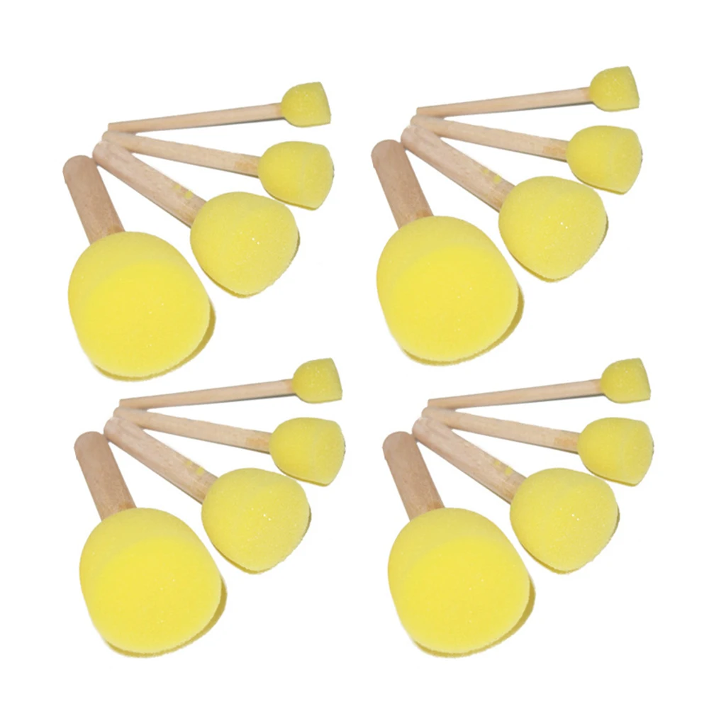 20Pcs/set Children's Round Sponge Brush Diy Painting Tool with Wooden Handle Mushroom Shape Graffiti Supplies Paint Art Tools