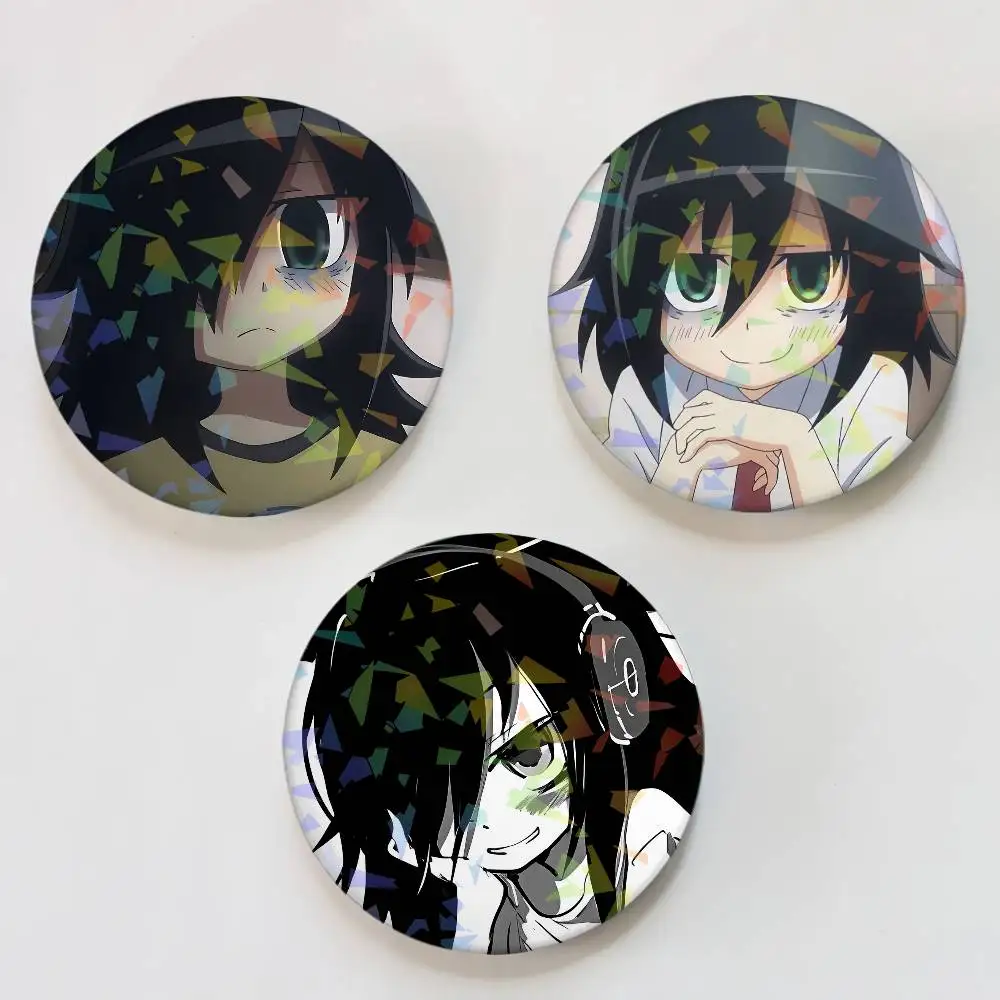 Anime W-Watamote Tomoko Kuroki Runde Exquisite Laser Abzeichen Broschen Kreative Pins Für Kleidung Hut Rucksack Geschenk Zubehör