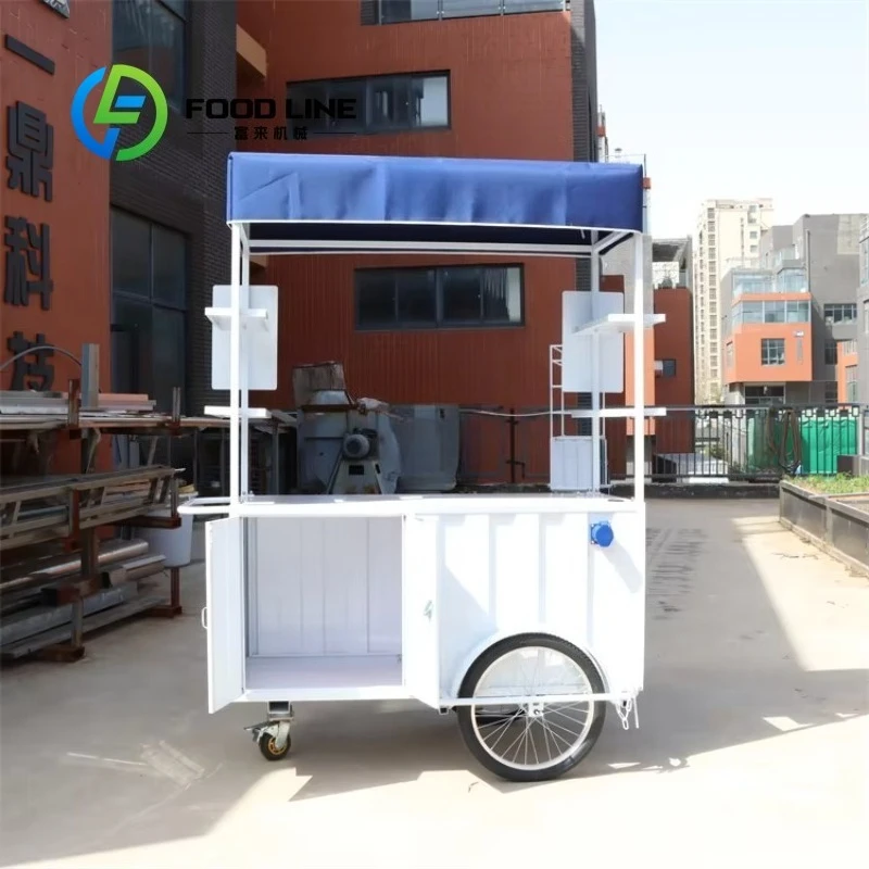 Customized Hand Push Tricycle Mobile Coffee Cart Outdoor Coffee Bicycle Vending Trailer For Street Commercial Catering Business
