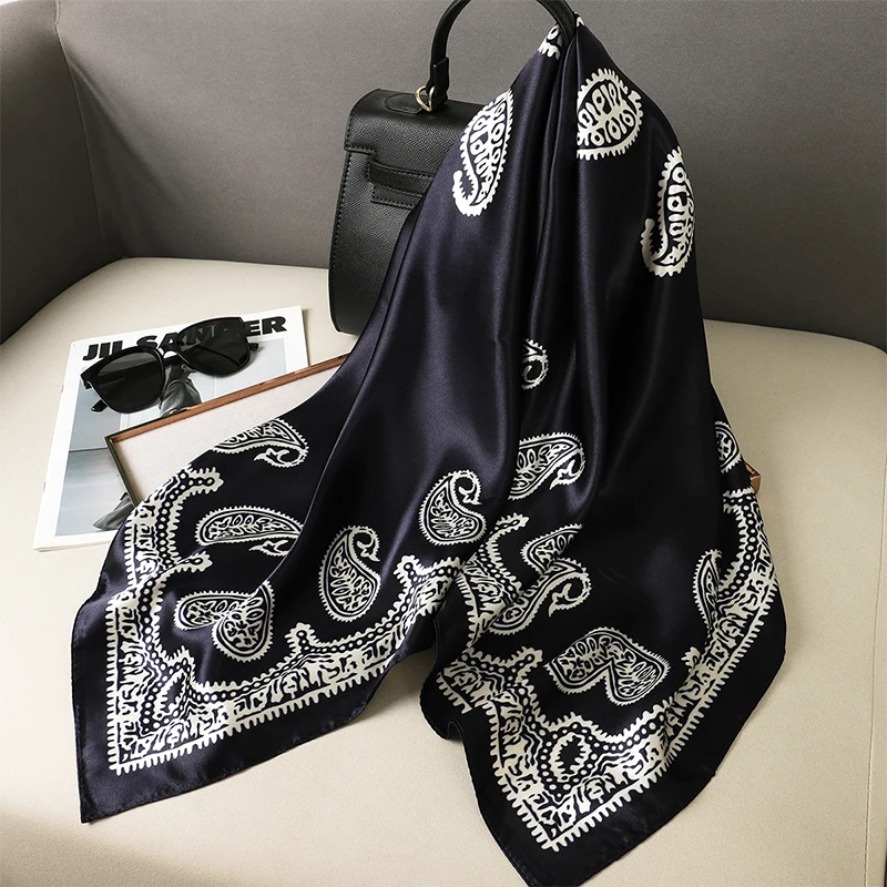 

2023 Fashion Kerchief Silk Satin Neck Scarf For Women Print Hijab Scarfs Female 90*90cm Square Shawls and Wraps Scarves For Lady