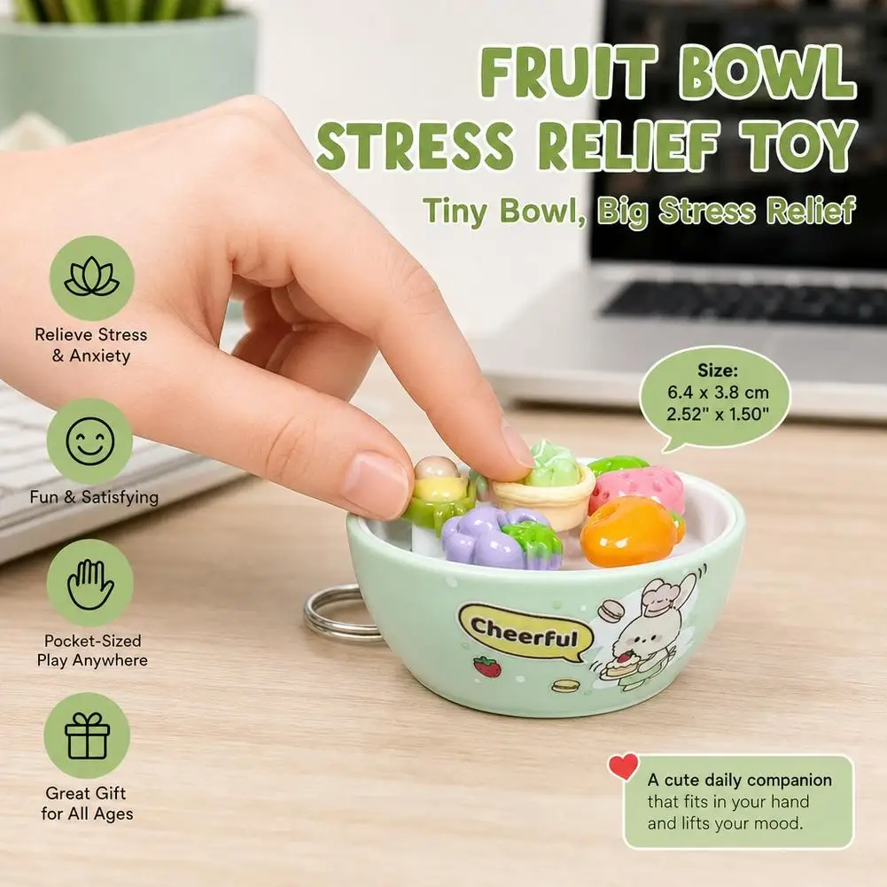 Fruit Bowl Fidget Toy Stress Relief Sensory Toy Cute Fruit Dessert Soft Decompression Toy With Keyring Gift