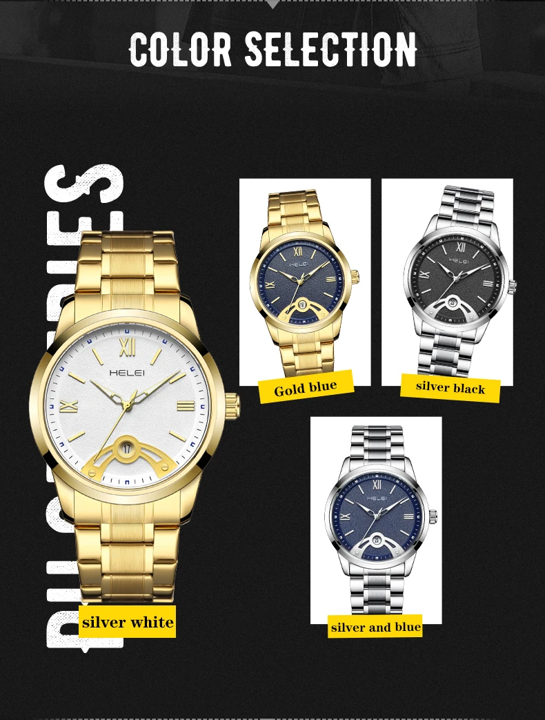ساعة يد كوارتز كاجوال رياضية جديدة للرجال من HELEI بحزام مضيء وتاريخ ساعة يد رجالية #3