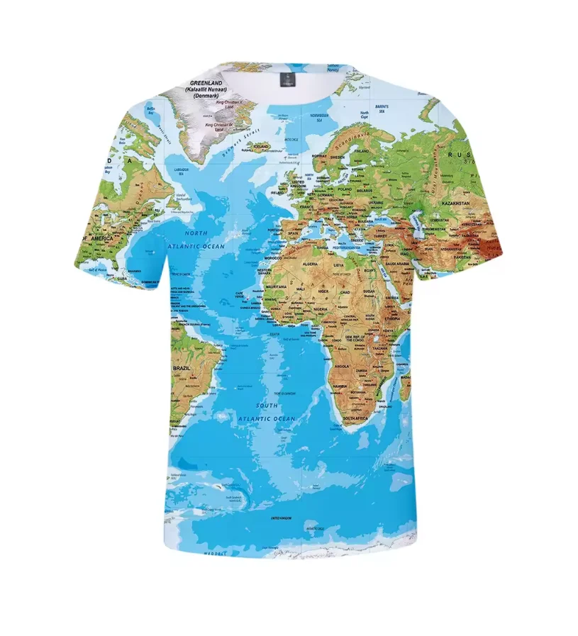 

T-shirt unisexe à manches courtes avec carte du monde imprimée en 3D pour enfant, vêtement décontracté pour garçon et fille, off