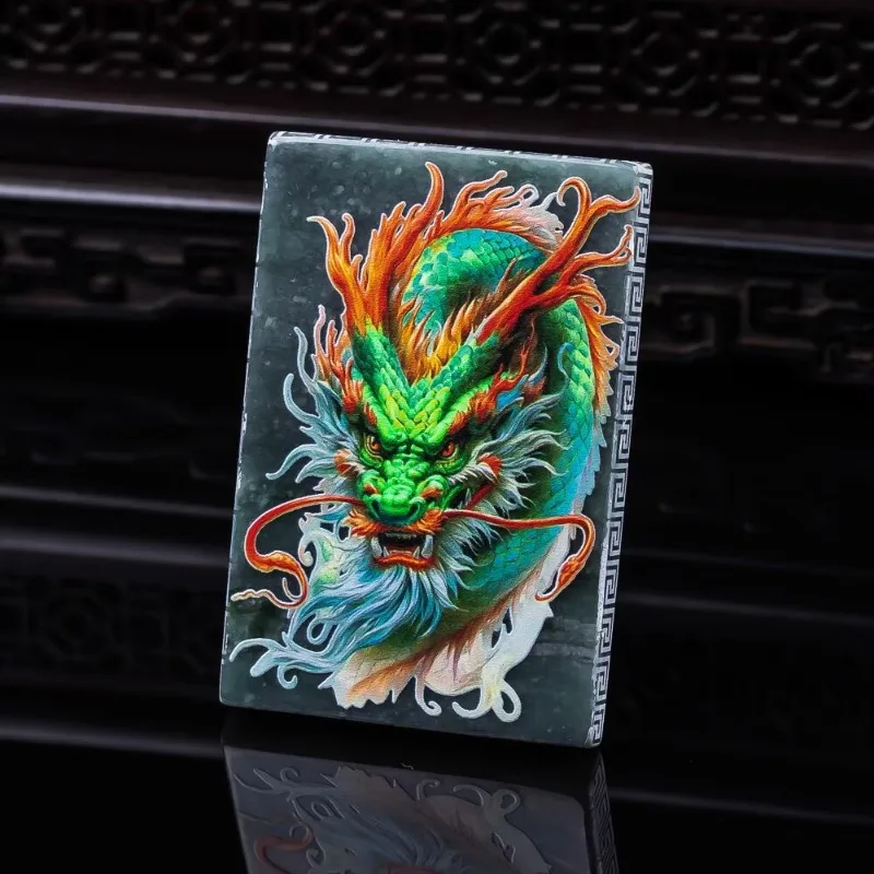 Natural A-grade jade dragon phoenix brand blue water material double-sided precision ultra clear spray painted ice jade pendant