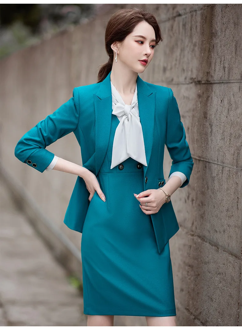 Women's Professional Suit Coat and Dress Set White Collar Casual Fashion Temperament Workplace Spring and Autumn New 2 Pcs Suit