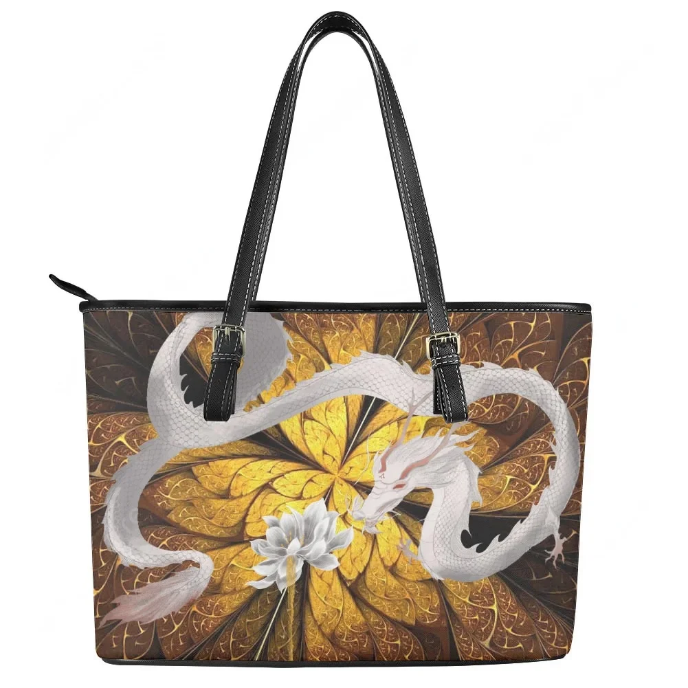 

Chinese mythology Dragon female Custom Handbag Retro Street Women Men Tote Bag Shoulder Bag Business Leather Purse Travel Bag